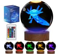 POSSHE Axolotl Night Light, Axolotl Gifts, 3D Crystal Ball Axolotl Lamp with Remote 16 Color for Birthday Xmas Cool Upgraded 3.15 Inch Crystal Ball Axolotl Figurines Gifts for Room Decor Boys Girls