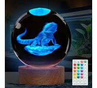 POSSHE Beard Dragon Night Light, Bearded Dragon Gifts, 3D (80mm) K9 Crystal Ball with Remote Control, 16 Colors, 4 Flashing Modes, Timer, Dimmable, Reptile Gifts Toys for Holiday Birthday Christmas