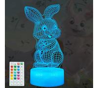 POSSHE Bunny Night Light, 3D Rabbit Lamp, 16 Colors Changing, Remote Control with Timer, RGB Flashing Mode and Dimmable, Cute Bunny Christmas Birthday Decor