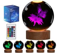 POSSHE Butterfly Crystal Night Light, Butterfly Gifts, K9 3.15 Inch（80mm） Crytstal Lamp with 16 Colors Remote Upgraded Lamp Gifts for Women Wife Girlfriend