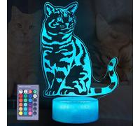 POSSHE Cat Gifts, Cute Kitty Night Light, 3D Illusion Lamp with 16 Colors Changing, Remote Control with Timer, Kids Room Decoration Gift for Women Teens Girls Kids Birthday Christmas