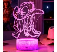 POSSHE Cowgirl Gifts, Cowgirl Night Light, 3D Illusion Lamp with 16 Colors Changing, Timer, 4 Flash Modes and Dimmer with Remote Control, Western Room Decor for Holiday Birthday Christmas
