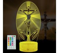 POSSHE Cross 3D Night Light, Jesus Lamp, 16 Colors Changing, Remote Control with Timer, RGB Flashing Mode and Dimmable, Jesus Gift for Christmas Birthday Decor