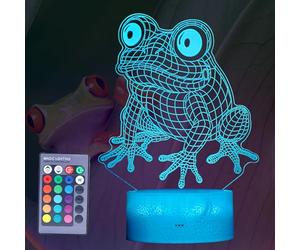 POSSHE Cute Frog Night Light Frog Gifts 3D Illusion Lamp RGB Color Changing Remote Control Timer Dimmable Nursery Decoration Baby Light Room Decor Kids Gifts