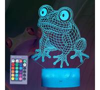 POSSHE Cute Frog Night Light, Frog Gifts, Frog 3D Illusion Lamp with RGB 16 Colors Changing, Remote Control, Dimmable, Kids Room Decoration Baby's Light Room Decor Children Gifts