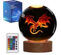 POSSHE Dragon Night Light, 80mm Crystal Ball 3D Lamp with Remote 16 Color for Birthday Xmas Cool Figurines Dragon Gifts for Room Decor Boys Girls