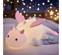 POSSHE Dragon Night Light, Cute Pink Dragon Gifts, Soft Silicone Lamp with 3 Level Warm Light and RGB Changing, Breastfeeding Nursery Portable Kawaii Bedside Lamp for Baby, Toddler, Boys and Girls