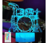 POSSHE Drum Night Light, Gifts for Drummers, Drummer 3D Illusion Lamp, 16 Color Changes, Timer, 4 Flashing Modes and Dimmable, Children's Room Music Instrument Shop