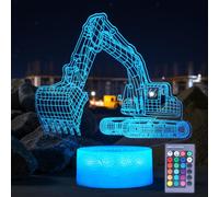 POSSHE Excavator 3D Illusion Lamp for Kids, Excavator Night Light, Construction Vehicle Gifts with RGB 16 Colors Changing, Remote Control, Dimmable, Kids Room Decoration, Xmas Gifts