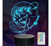 POSSHE Fish Night Light, Fish 3D Illusion Lamp, Go Fishing Man Gifts with 16 Colors Changing, Timer, 4 Flash Modes and Dimmable, Kids Room Decoration, Xmas Fishing Gifts