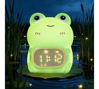 POSSHE Frog Night Light with Alarm Clock，Frog Gifts with Rechargeable Silicone Lamp Cute Animal Tabletop Lamp, OK to Wake Clock with 9 RGB Color Light, 6 Soothing Sounds, Dual Alarm, for Boys & Girls