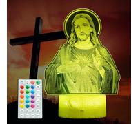 POSSHE Jesus Night Light, Jesus Gifts, Christian Lamp, 3D Illusion Night Light, 16 Colors Changing, Remote Control with Dimmer, Religious Christian Birthday Creative Commemorate Gifts Decoration