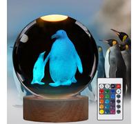POSSHE Penguin Night Light, Penguin Gifts, K9 3.15 Inch (80mm) Crystal Ball Night Light with 16 Colors Remote Upgraded Lamp for Birthday Xmas Cool Animal Figurines Gifts for Room Decor Boys Girls