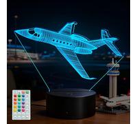 POSSHE Plane Night Light, Airplane Gifts for Boy, 3D Night Light with Remote Control, 16 Colors Changing, RGB Flashing Mode and Dimmable, Pilot Gifts for Boys Christmas Decor