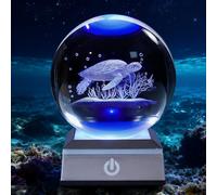 POSSHE Turtle Gifts, Turtle Night Light, 3D Sea Turtle 3.15 Inch (80mm) Crystal Ball Lamp with Battery Powered, RGB Color for Birthday Xmas Cool Upgraded Figurines Gifts for Room Decor Boys Girls