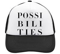 Possibilities Minimal One Word Design Mesh Back Trucker Cap Adjustable Snapback Hat Brushed Cotton with Buckle Black