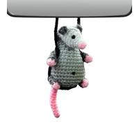Possum Car Charm, Handmade Knitted Possum Car Rear View Hanging Accessories, Cute Opossum Car Decoration, Handmade Knitted Possum Pendant for Opossum Lovers