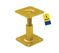 GRUNDLINE - Support foot post anchor, height adjustable thread, made of steel, screw-on sleeve - PR, 100 x 130 mm - galvanic zinc yellow - for fences, shelters, carports, pergolas