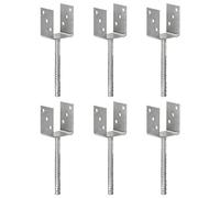 Post anchors, 6 pieces, silver, galvanised steel, 8 x 6 x 30 cm, Y-shaped with pre-drilled holes, fence anchor, post anchor for garden, patio, foundation attachment and privacy screen