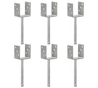 Post anchors, 6 pieces, silver, Y-shaped, 9 x 6 x 30 cm, hot-dip galvanised steel with pre-drilled holes for fence posts, garden, patio, foundation attachment