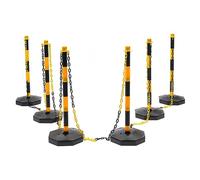 Post and Chain Link Barriers, Free Standing Chain Link Posts, 6pcs Chain Stanchion, Plastic Stanchion Kit with 2m Chain & 10 S-Hooks, for Danger Warnings, Traffic Control, Crowd Control