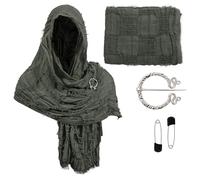 Post Apocalyptic Hooded Shawl Scarf Medieval Renaissance Cowl Cloak Cape Tattered Viking Wizard Costume for Men Women, Green, One Size