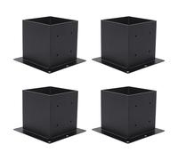 Post Base Kit 152x152mm, 4 Pcs Heavy Duty Powder-Coated Fence Post Anchor, Easy Installation Pergola Bracket Kit 4-Way, Fixings Included, Steel Square Support Base for Deck Railing Mailbox Gazebos