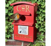 Post Box Bird House, Red, Plastic, 23 x 14 x 10.5cm, British Royal Cypher CIII Design, Wall Mounted Nesting Box