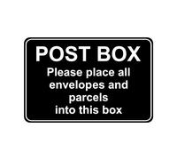 Post box please place all envelopes and parcels in box safety sign - Self adhesive sticker - 100mm x 150mm