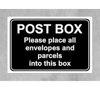 Post box please place all envelopes and parcels in box safety sign - Self adhesive sticker (400mm x 300mm)