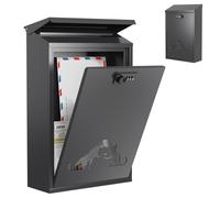 Post Box, Post Boxes Wall Mounted Waterproof Large Steel Mail box Modern Delivery Postbox with Combination Lock, Rain Cover, Viewing Windows Lockable Letterbox,Letter Box for Outside,Door,40x25x10cm
