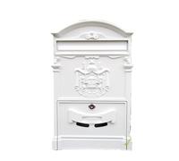Post Box Retro Creative Home Decoration Wrought Iron Bronze Mailbox Wall-Mounted Noble Logo Letter Box Mailbox Letter Box(White)