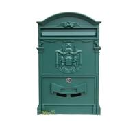 Post Box Retro Creative Home Decoration Wrought Iron Bronze Mailbox Wall-Mounted Noble Logo Letter Box Mailbox Letter Box(Grain green)