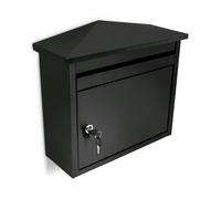 Relaxdays Letter Box, 41 x 37 x 16 cm, Powder Coated Metal, Wall Mounted Mailbox, Weather-Resistant Iron, Black