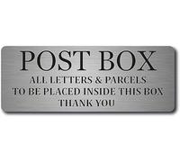 Post Box Sign - Letters & Parcels To Be Placed Inside - Brushed Silver Aluminium 20x7.5cm with Adhesive Stickers
