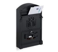 Relaxdays Antique Mailbox, Nostalgic Wall-Mounted Letterbox with Window, HBD: 41 x 25.5 x 9cm, Steel & Aluminium, Black