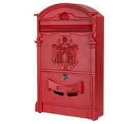 Post Box Wall Mount Locking Mailbox Vintage Lockable Metal Mailboxe Large Capacity Postbox Security Mail Letter Post Box Outdoor Mail Box Letter Box(Red)