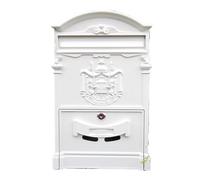 Post Box Wall Mount Locking Mailbox Vintage Lockable Metal Mailboxe Large Capacity Postbox Security Mail Letter Post Box Outdoor Mail Box Letter Box(White)