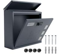 Post Box, Wall Mounted Letterbox, Galvanized Steel Mail Box with Combination Lock, 3 Viewing Windows, Nameplate, Waterproof Outdoor Post Box Wall Mounted, 35 x 30 x 10 cm, ANTHRACITE GRAY