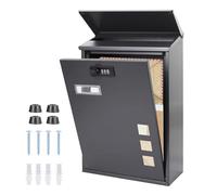 Post Boxes Wall Mounted Waterproof, Letter Box for Outside with Combination Lock, Rain Cove, Lockable Large Mail Box Outdoor with 3 Viewing Windows, Black, 39.5x25.5x11.5cm
