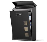 Post Boxes Wall Mounted Waterproof, Steel Mail Box Modern Delivery Letter Box for Outside with Combination Lock, Rain Cover, Viewing Windows, Lockable Large Letterbox, Black 40x25x10cm