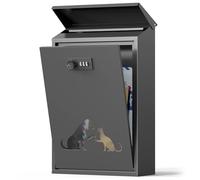 Post Boxes Wall Mounted Waterproof, Steel Mail Box Modern Delivery Letter Box for Outside with Combination Lock, Rain Cover, Viewing Windows, Lockable Large Letterbox, Black 40x25x10cm