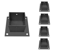Post Bracket for Ground, Black Post Base Plate for Sign/Wood Columns/Concrete/Deck, Fence Post Floor Flange 2x2 3x3 4x4 5x5 6x6 Commercial Railing Anchor (4 Pack, 4 1/8 x 4 1/8 in x 3 in H)