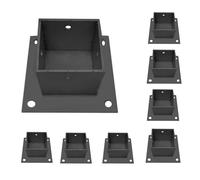 Post Bracket for Ground, Black Post Base Plate for Sign/Wood Columns/Concrete/Deck, Fence Post Floor Flange 2x2 3x3 4x4 5x5 6x6 Commercial Railing Anchor (4 Pack, 4 1/8 x 4 1/8 in x 3 in H)