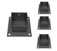 Post Bracket for Ground, Black Post Base Plate for Sign/Wood Columns/Concrete/Deck, Fence Post Floor Flange 2x2 3x3 4x4 5x5 6x6 Commercial Railing Anchor (4 Pack, 4 1/8 x 4 1/8 in x 3 in H)