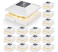 Post Cap Lights 16pack, 4x4 Deck Fence Post Solar Lights Outdoor with Warm White Lighting,White Waterproof Solar Post Lights for Vinyl/Wood Posts to Decorate Fence, Deck,Garden, Patio