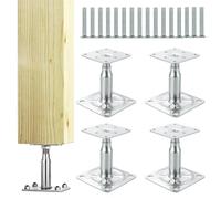 Post Holder Height Adjustable, Set of 4 Post Holders with 16 Screws, 100-150 mm Adjustable, Thick Layer Passivated, Galvanised