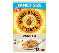 Post Honey Bunches of Oats Vanilla Breakfast Cereal, Vanilla Cereal with Oat and Cereal Clusters, 530 ml Box