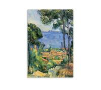 Post-Impressionist Wall Art Print L'Estaque And The Château D'If by Paul Cézanne - Featuring Coastal Village And Sea View Wall Art Picture Painting Canvas Prints Artworks Bedroom Living Room Decor Unf