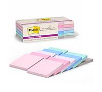 Post-it 100% Recycled Paper Super Sticky Notes, 2X The Sticking Power, 3x3 in, 12 Pads/Pack, 70 Sheets/Pad, Wanderlust Pastels Collection (654R-12SSNRP)